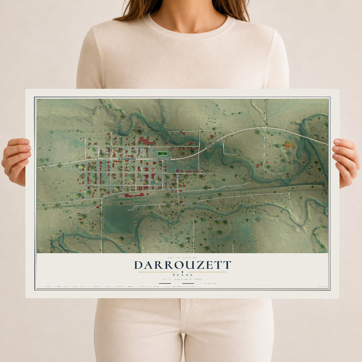 Map of Darrouzett, Texas, 12 x 18 inch unframed archival matte print