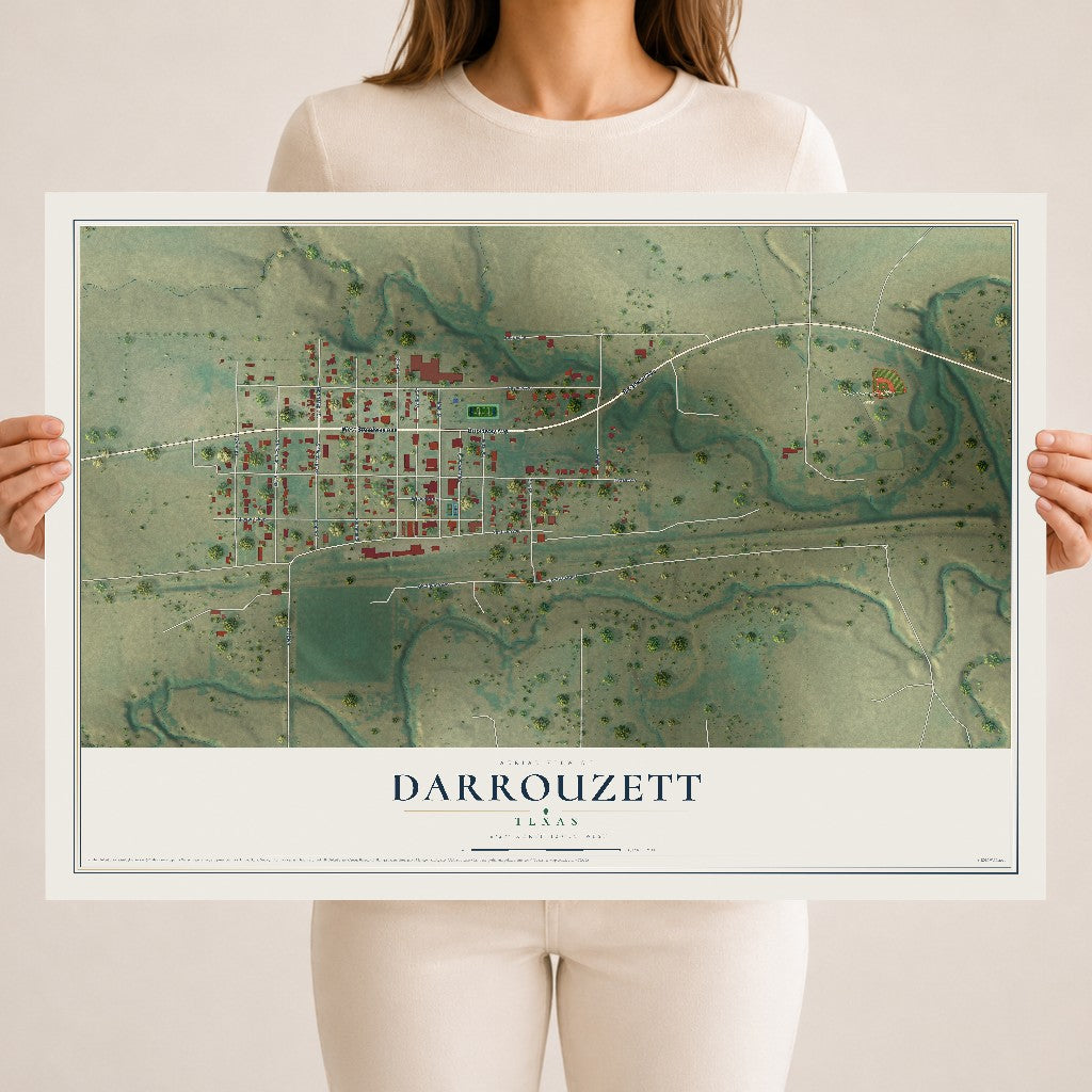 Map of Darrouzett, Texas, 18 x 24 inch unframed archival matte print