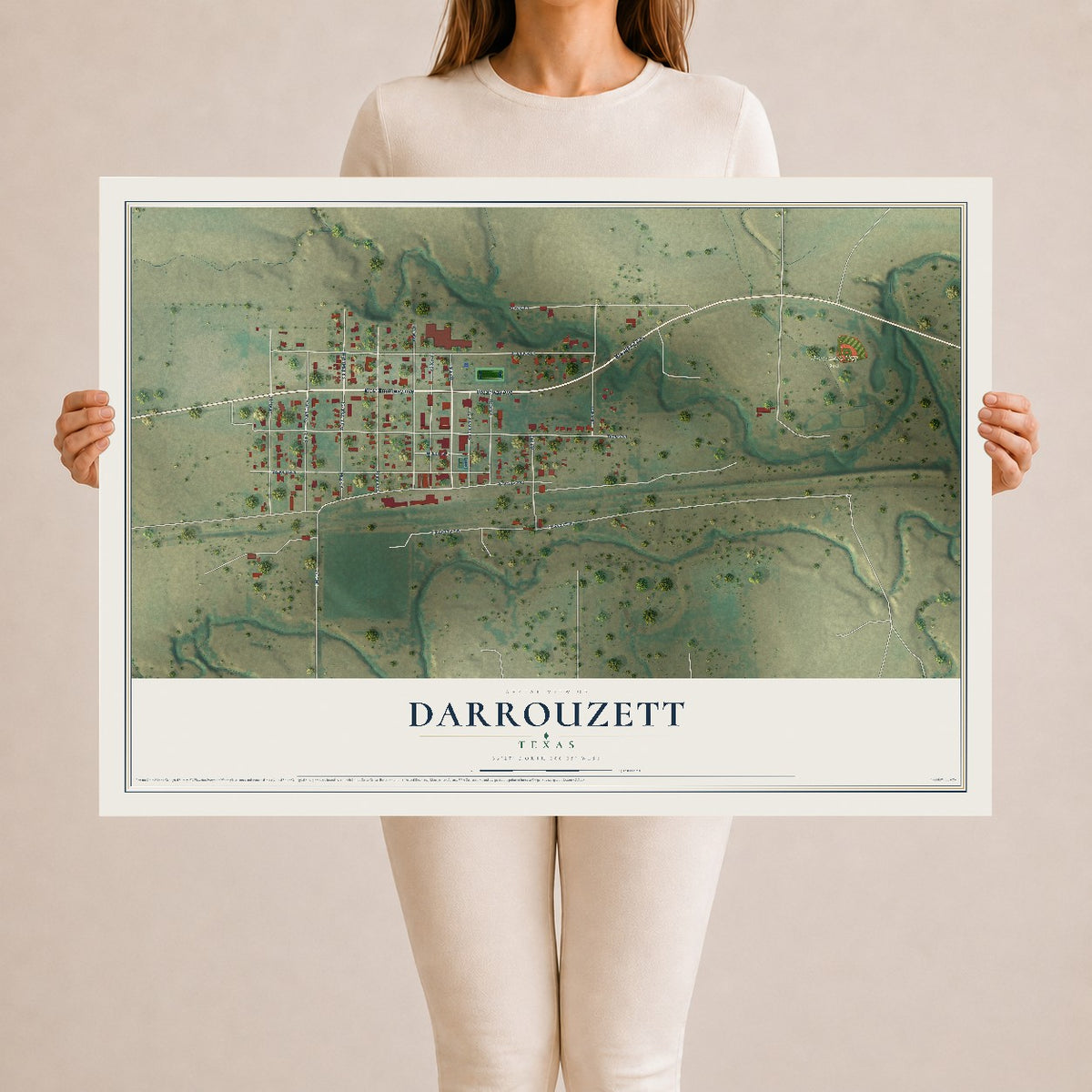 Map of Darrouzett, Texas, 24 x 36 inch unframed archival matte print