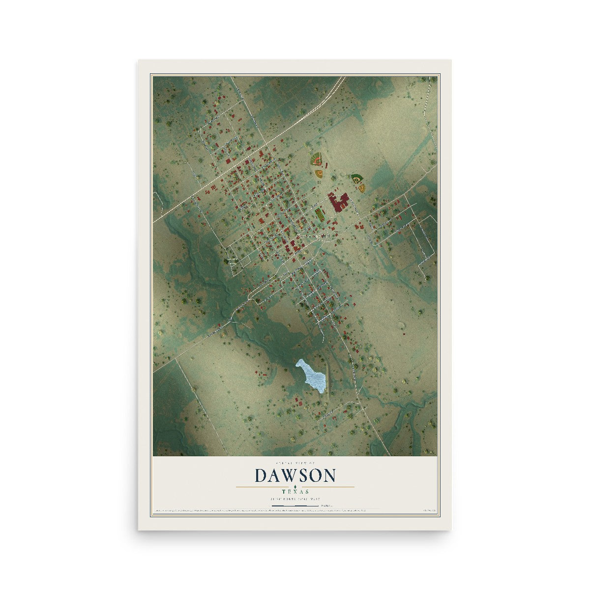 Map of Dawson, Texas, 12 x 18 inch unframed archival matte print