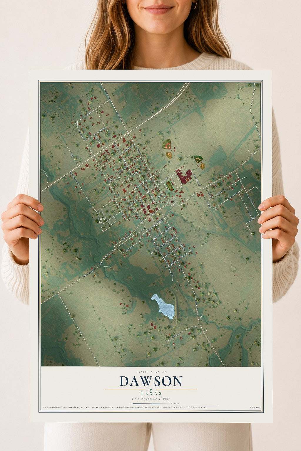Map of Dawson, Texas, 18 x 24 inch unframed archival matte print