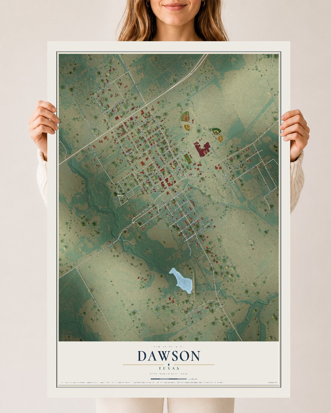 Map of Dawson, Texas, 24 x 36 inch unframed archival matte print