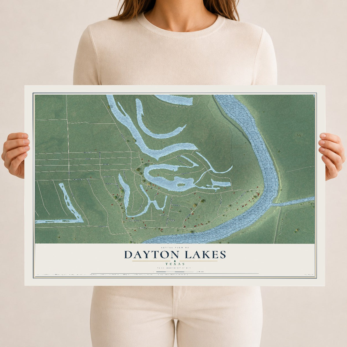 Map of Dayton Lakes, Texas, 12 x 18 inch unframed archival matte print