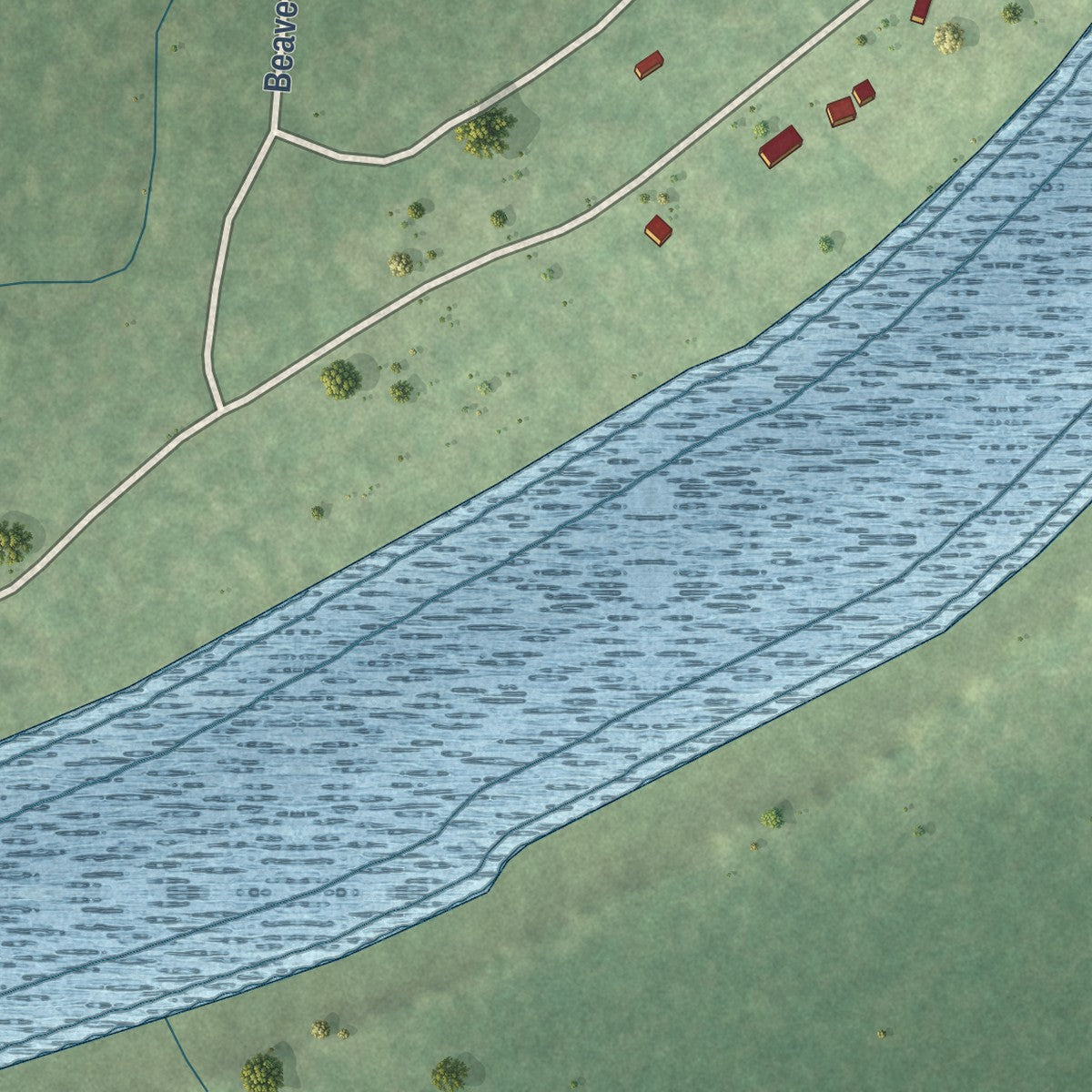 Close-up of the map of Dayton Lakes, Texas print showing street and building detail