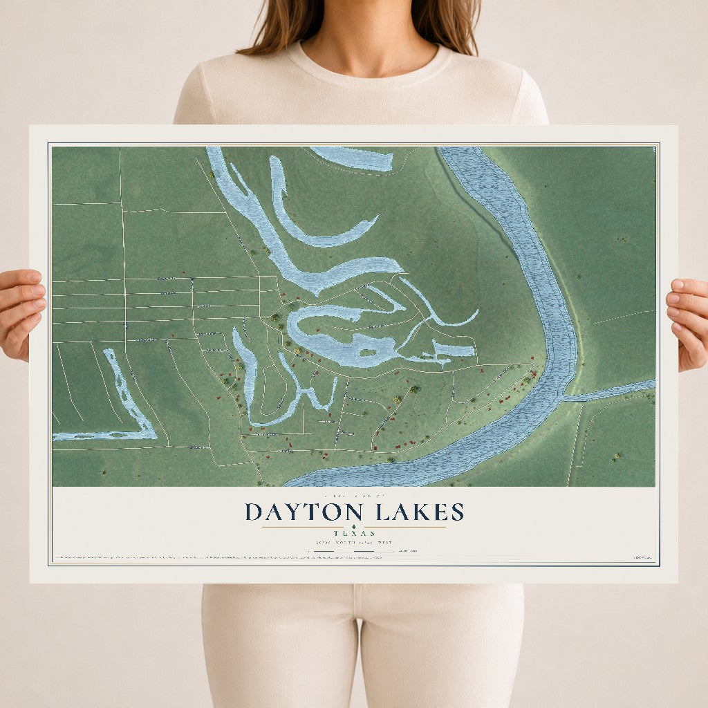 Map of Dayton Lakes, Texas, 18 x 24 inch unframed archival matte print