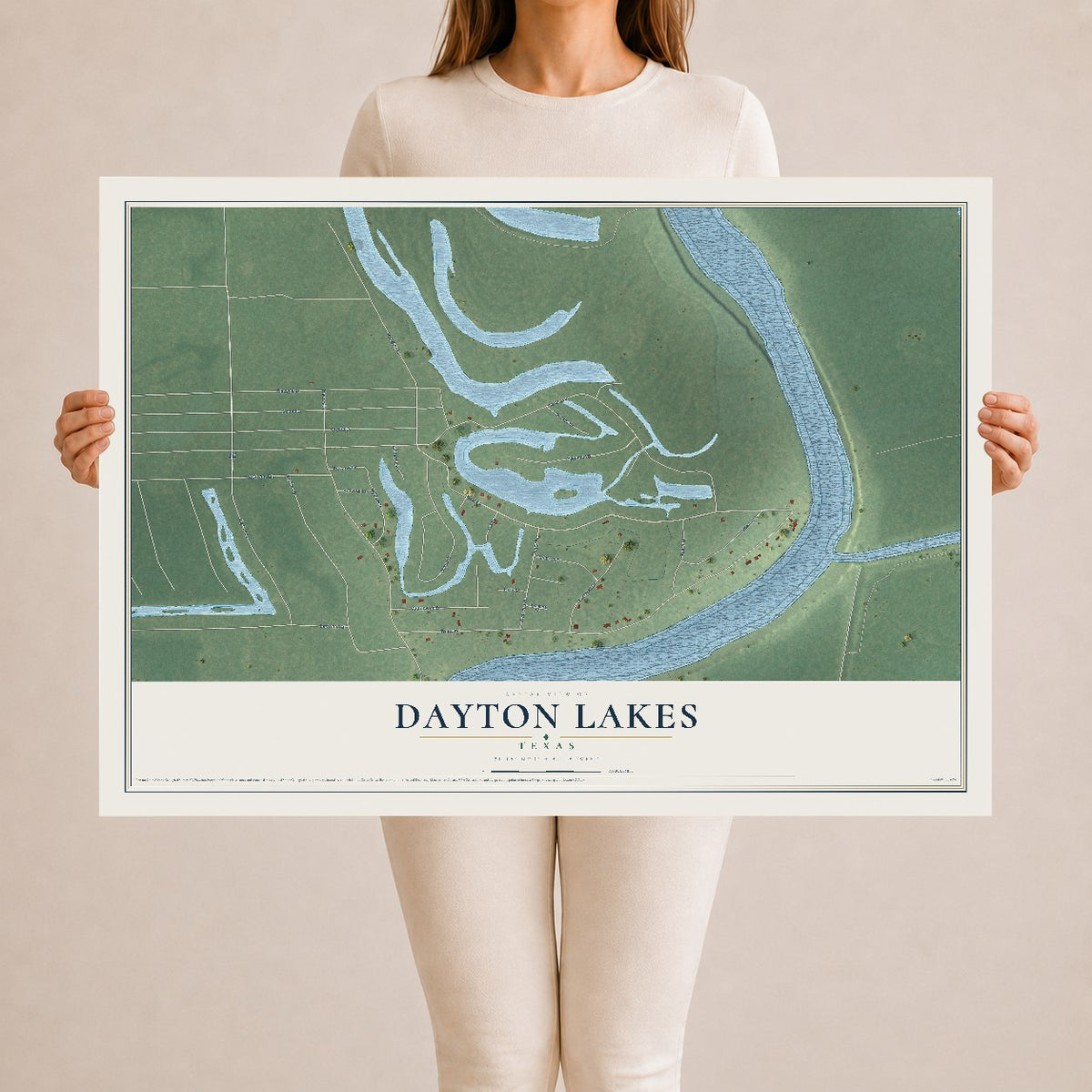 Map of Dayton Lakes, Texas, 24 x 36 inch unframed archival matte print