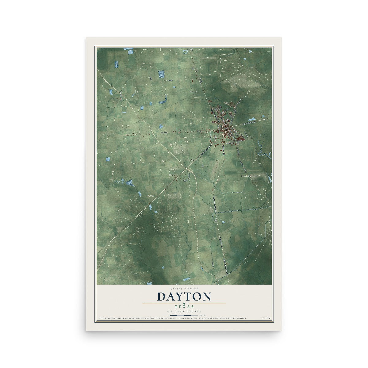 Map of Dayton, Texas, 12 x 18 inch unframed archival matte print