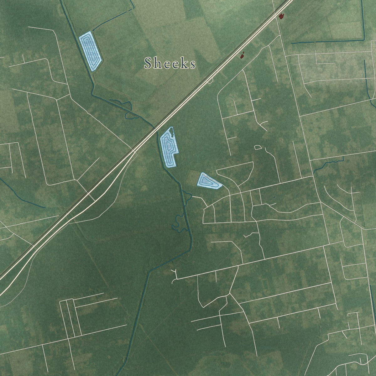 Second close-up of the map of Dayton, Texas print showing more streets and buildings