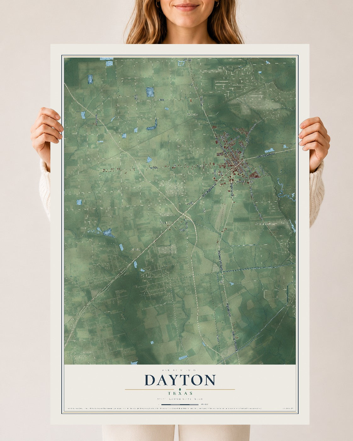 Map of Dayton, Texas, 24 x 36 inch unframed archival matte print