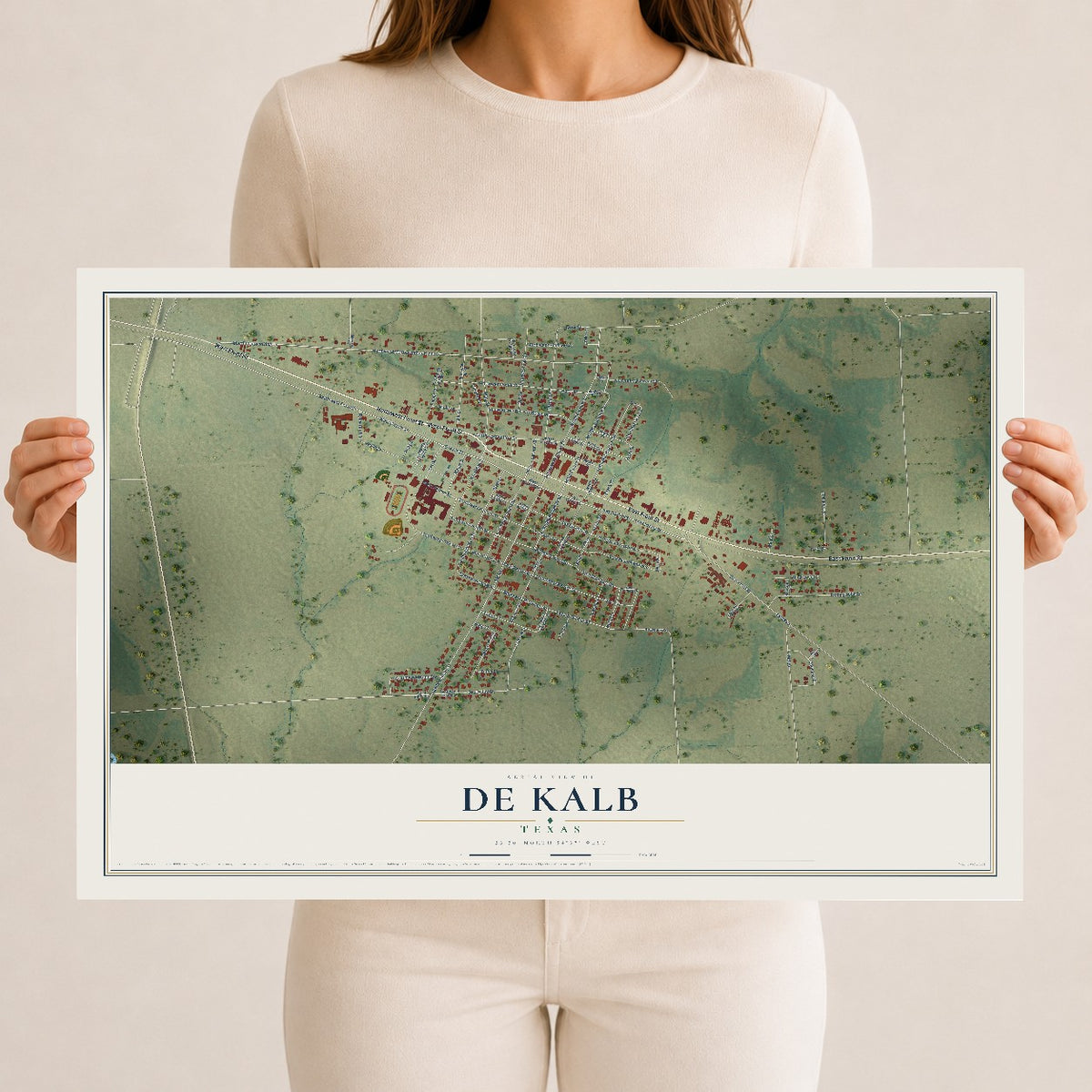 Map of De Kalb, Texas, 12 x 18 inch unframed archival matte print