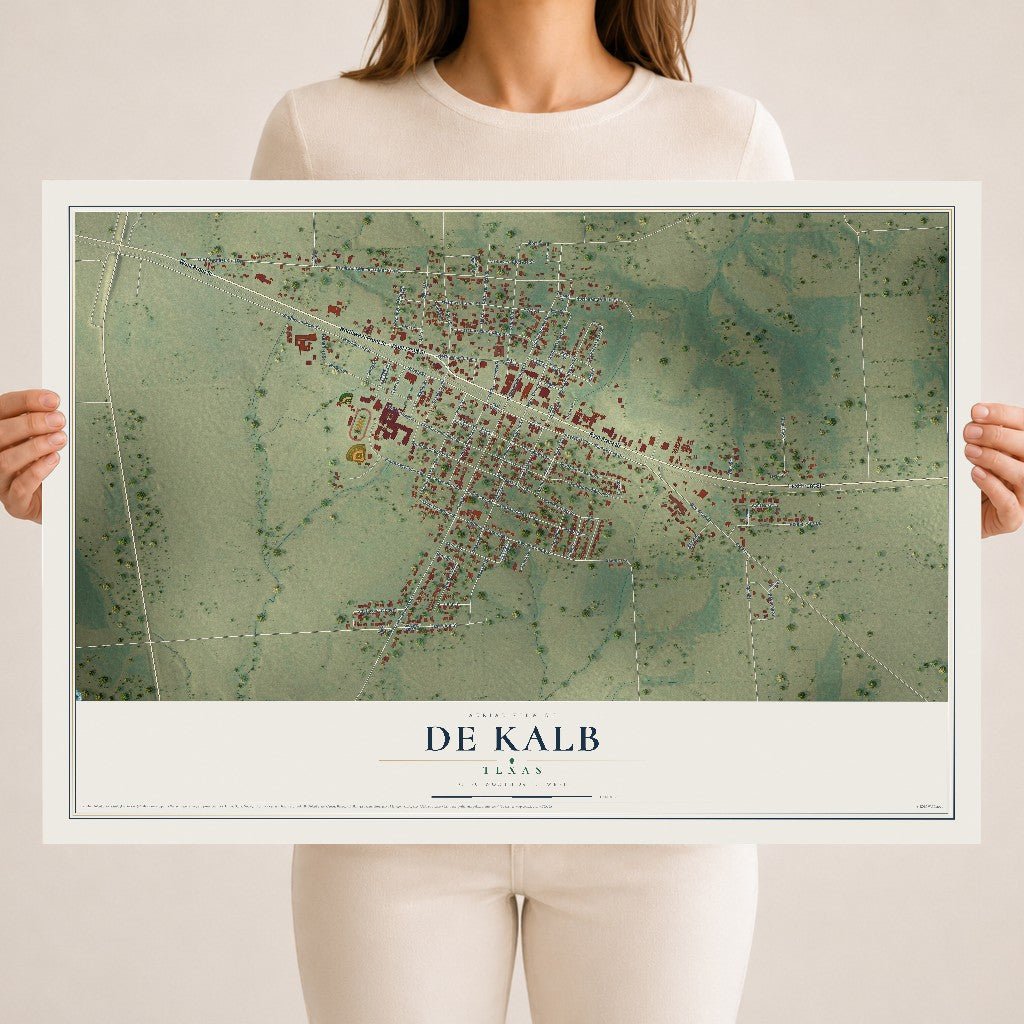 Map of De Kalb, Texas, 18 x 24 inch unframed archival matte print