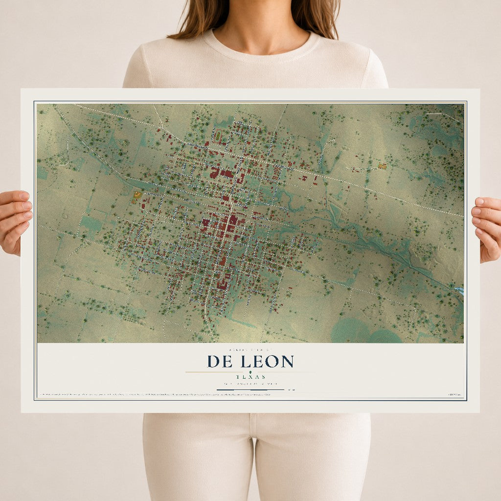 Map of De Leon, Texas, 18 x 24 inch unframed archival matte print
