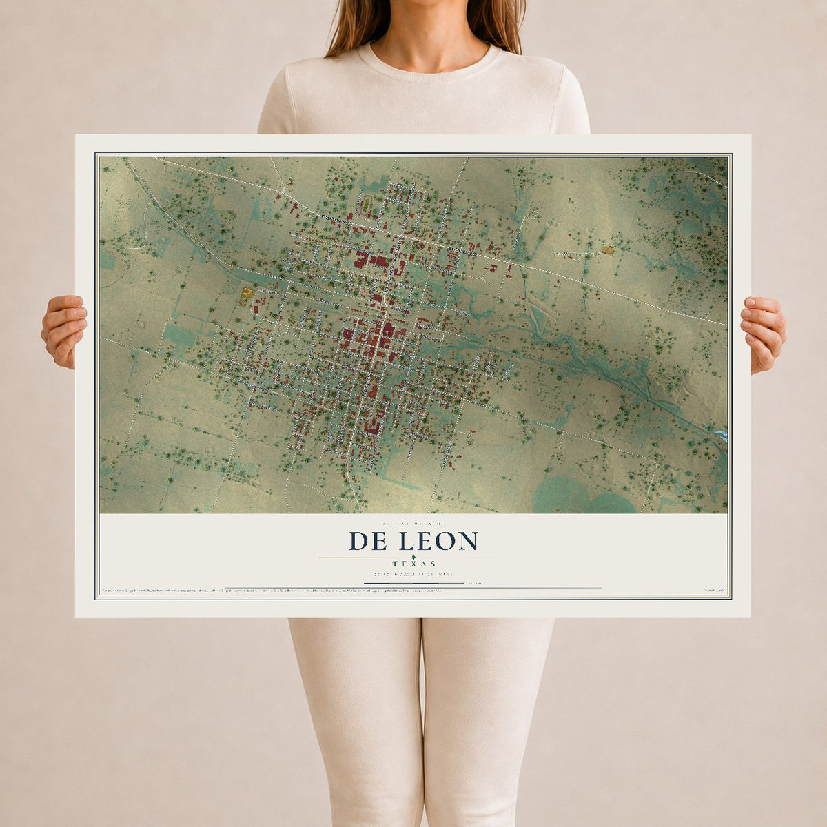 Map of De Leon, Texas, 24 x 36 inch unframed archival matte print