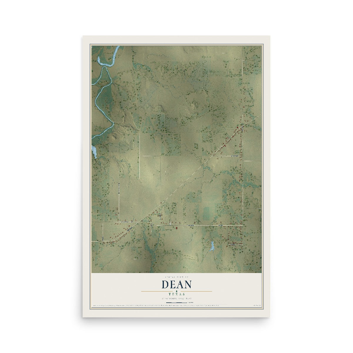Map of Dean, Texas, 12 x 18 inch unframed archival matte print
