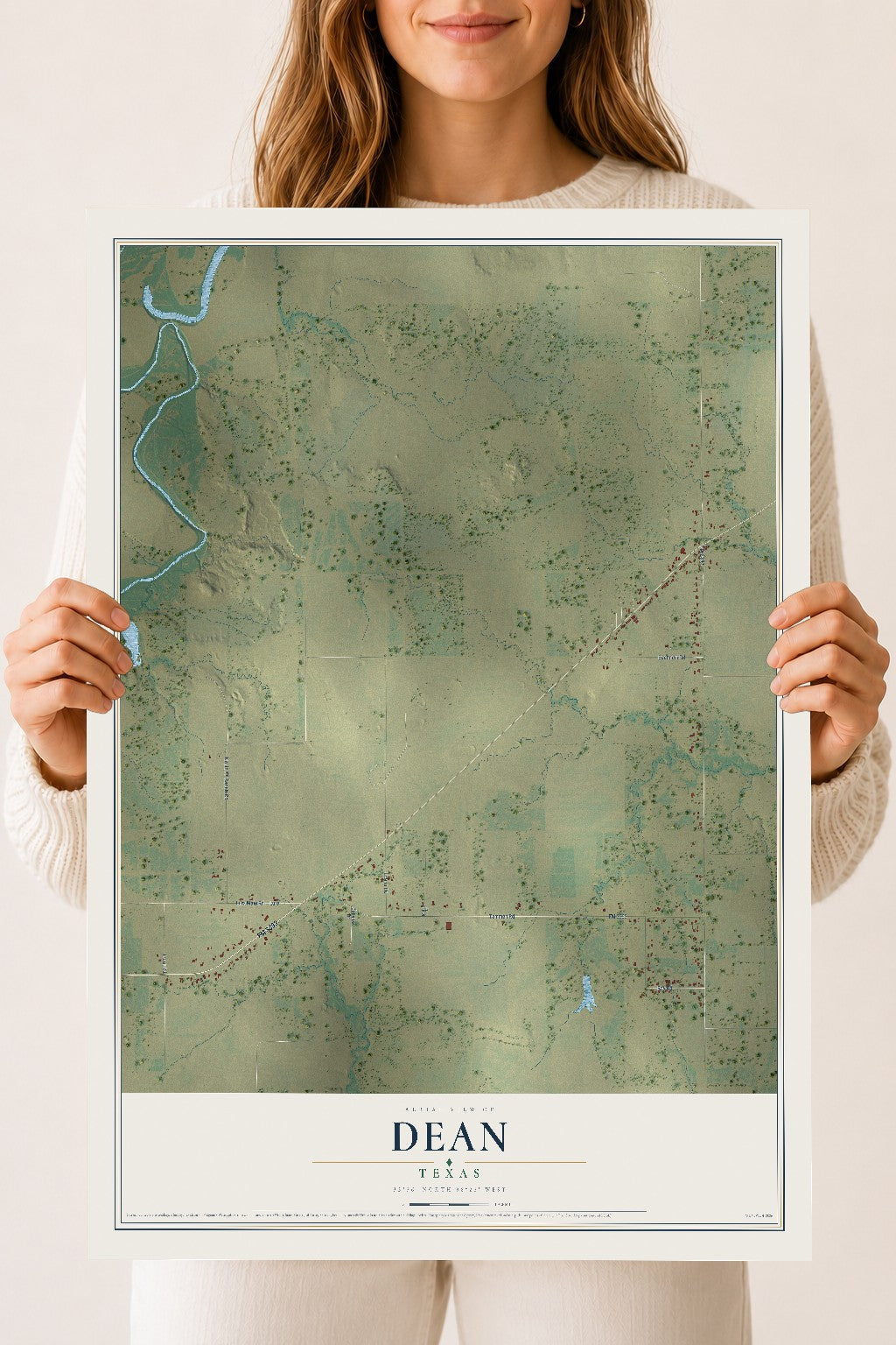 Map of Dean, Texas, 18 x 24 inch unframed archival matte print