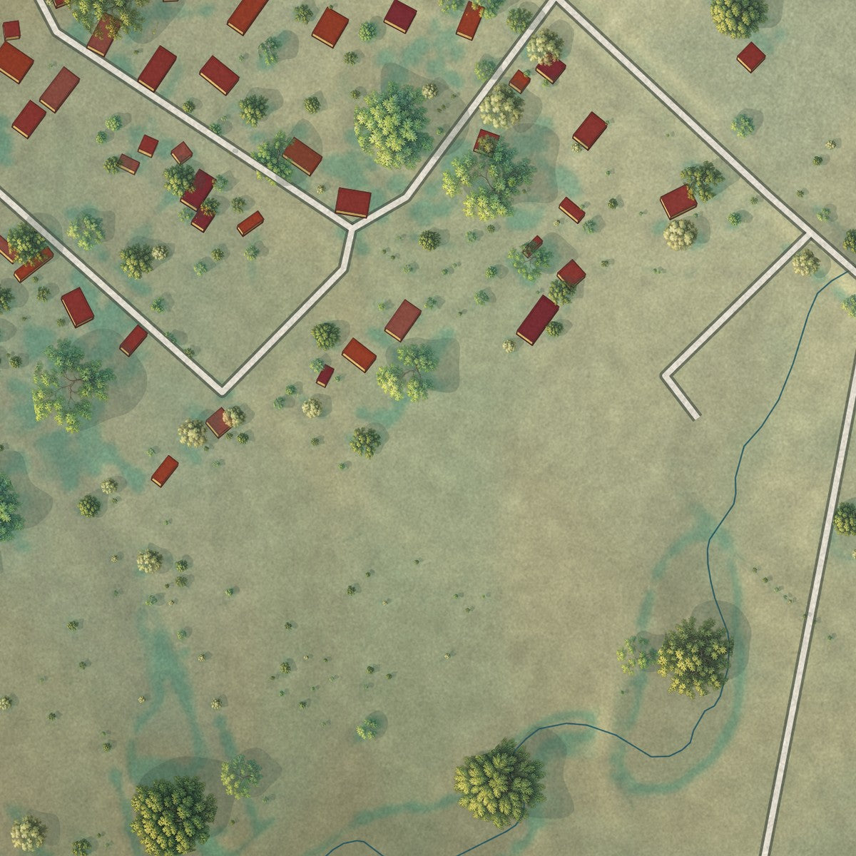 Close-up of the map of Deanville, Texas print showing street and building detail