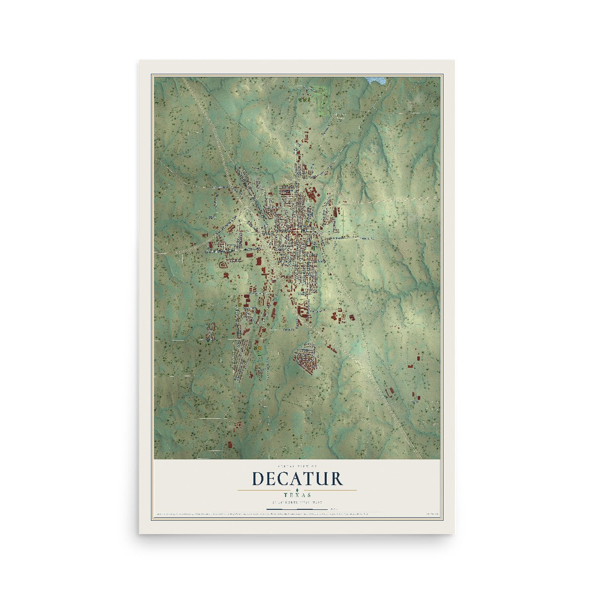 Map of Decatur, Texas, 12 x 18 inch unframed archival matte print