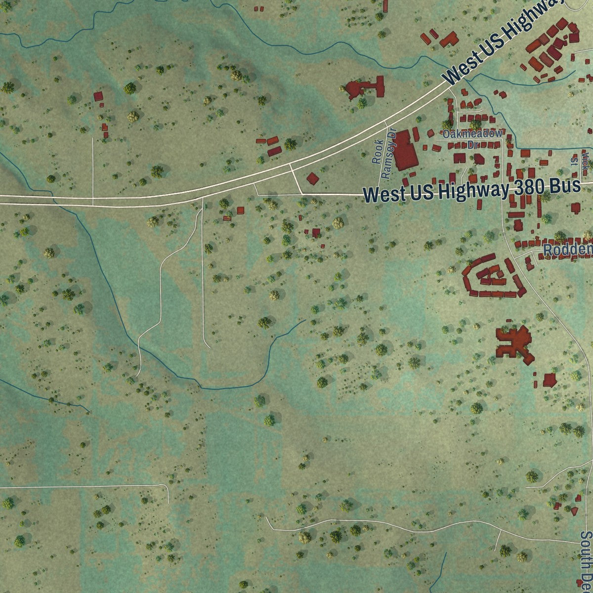 Second close-up of the map of Decatur, Texas print showing more streets and buildings