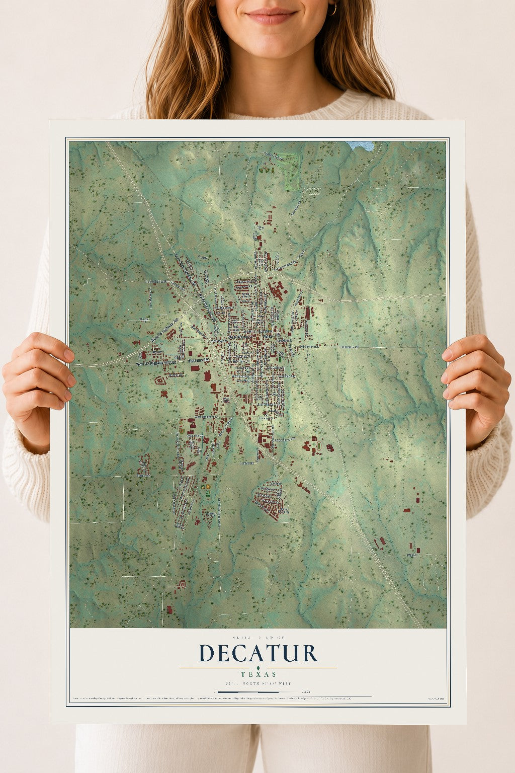 Map of Decatur, Texas, 18 x 24 inch unframed archival matte print