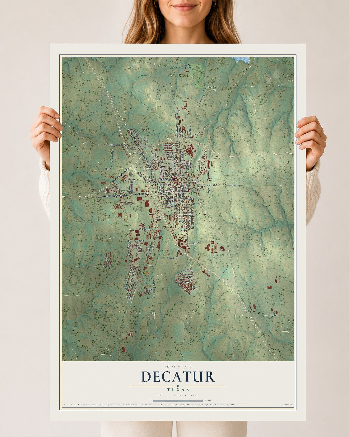 Map of Decatur, Texas, 24 x 36 inch unframed archival matte print