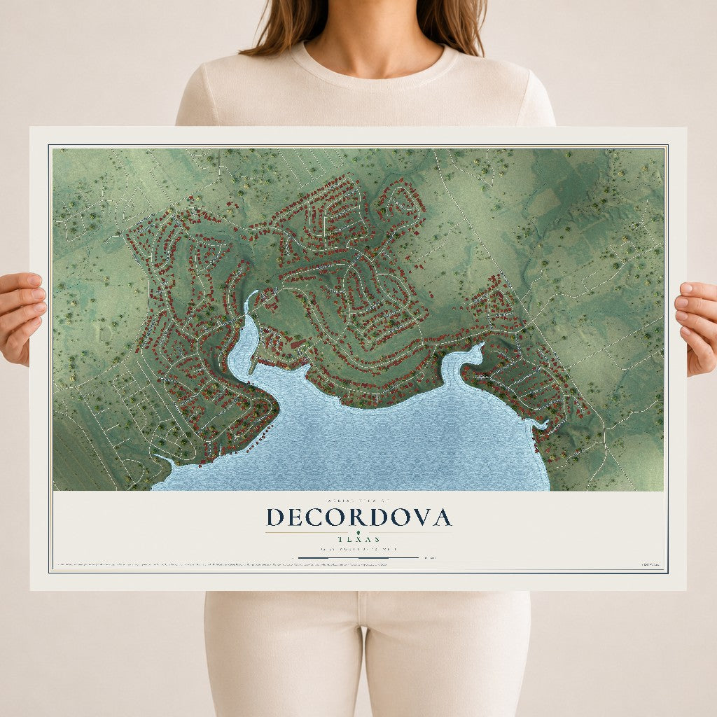 Map of DeCordova, Texas, 18 x 24 inch unframed archival matte print