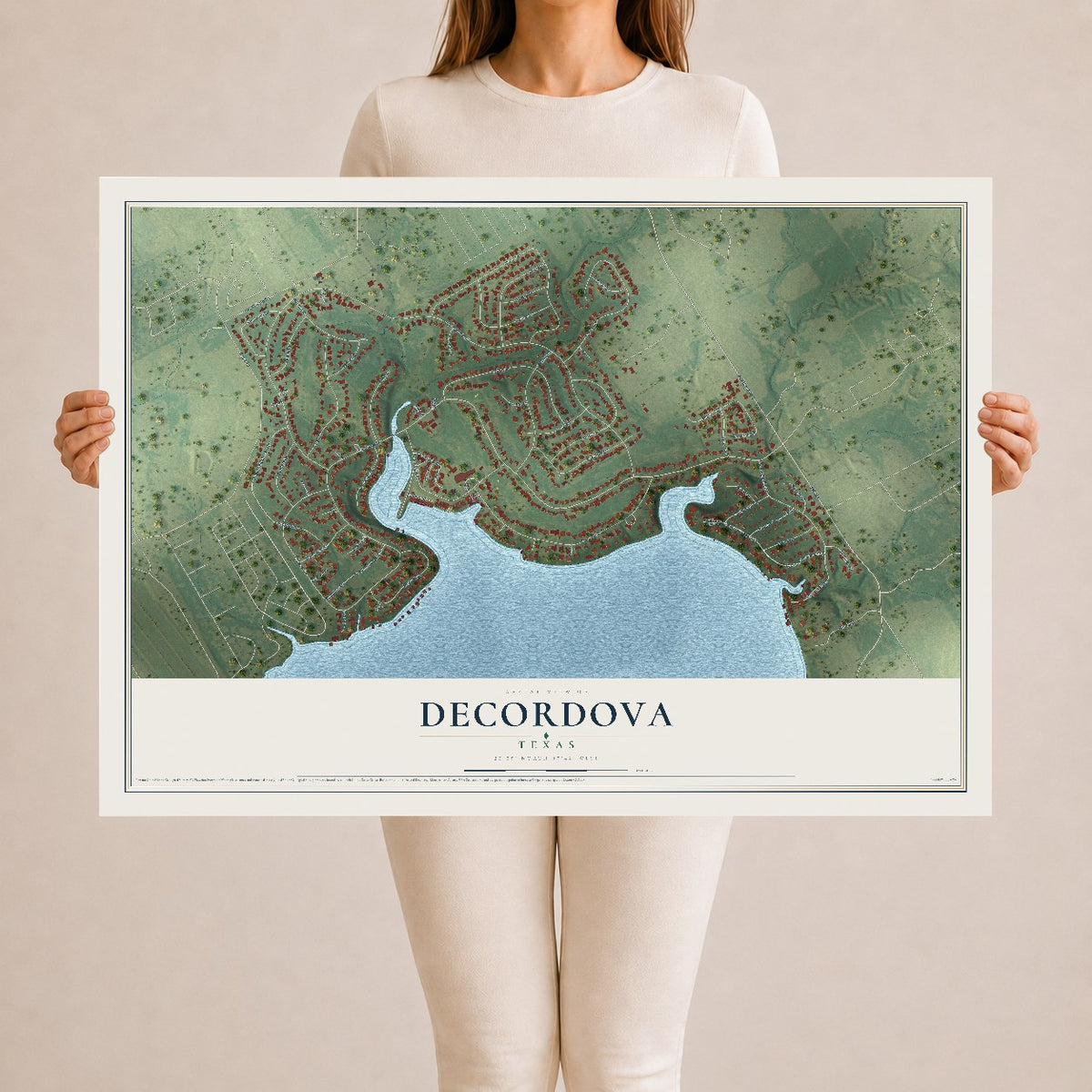 Map of DeCordova, Texas, 24 x 36 inch unframed archival matte print
