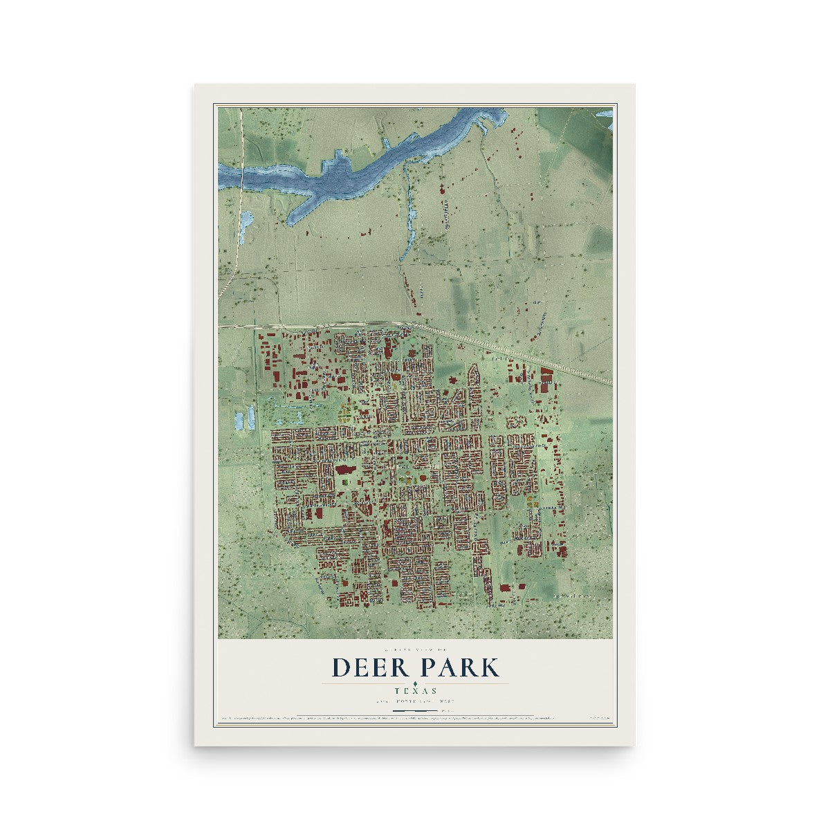 Map of Deer Park, Texas, 12 x 18 inch unframed archival matte print