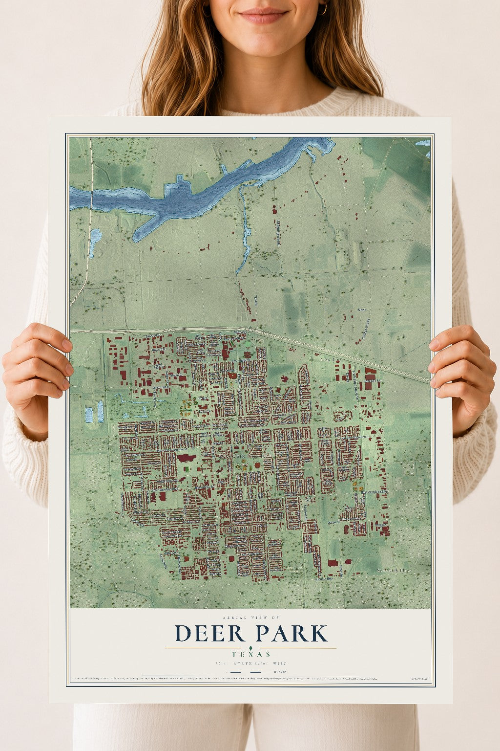 Map of Deer Park, Texas, 18 x 24 inch unframed archival matte print