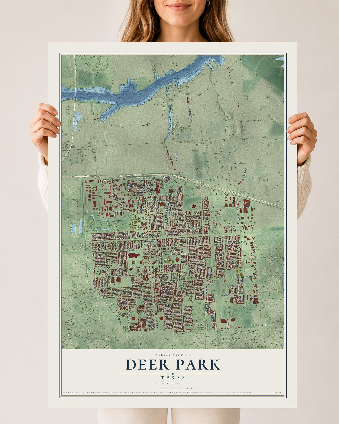 Map of Deer Park, Texas, 24 x 36 inch unframed archival matte print