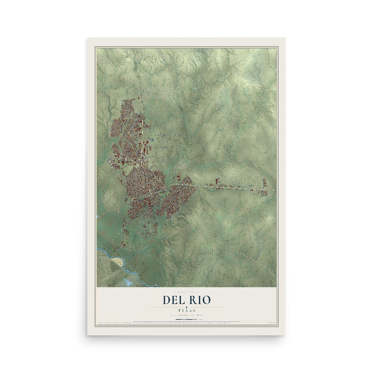 Map of Del Rio, Texas, 12 x 18 inch unframed archival matte print