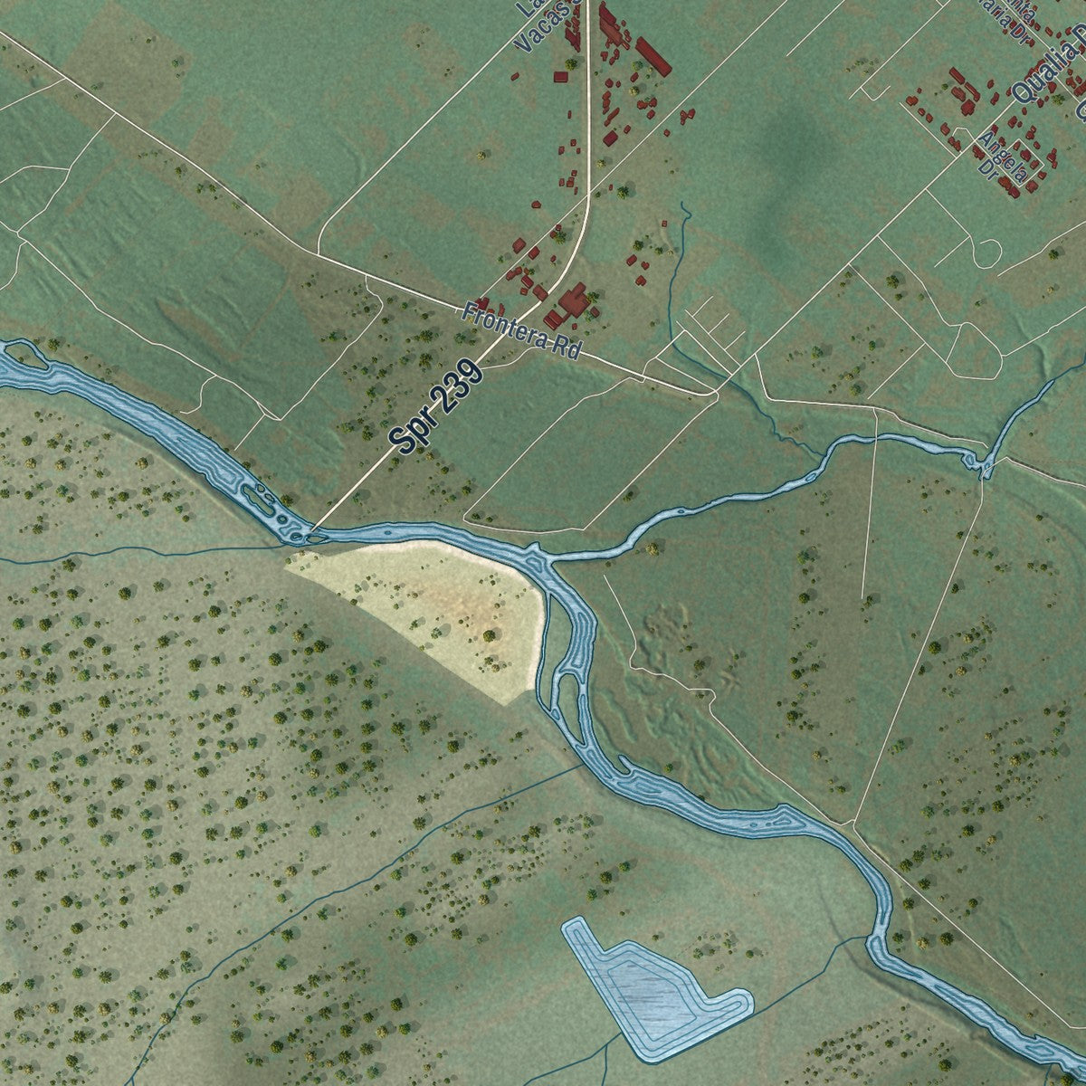 Second close-up of the map of Del Rio, Texas print showing more streets and buildings