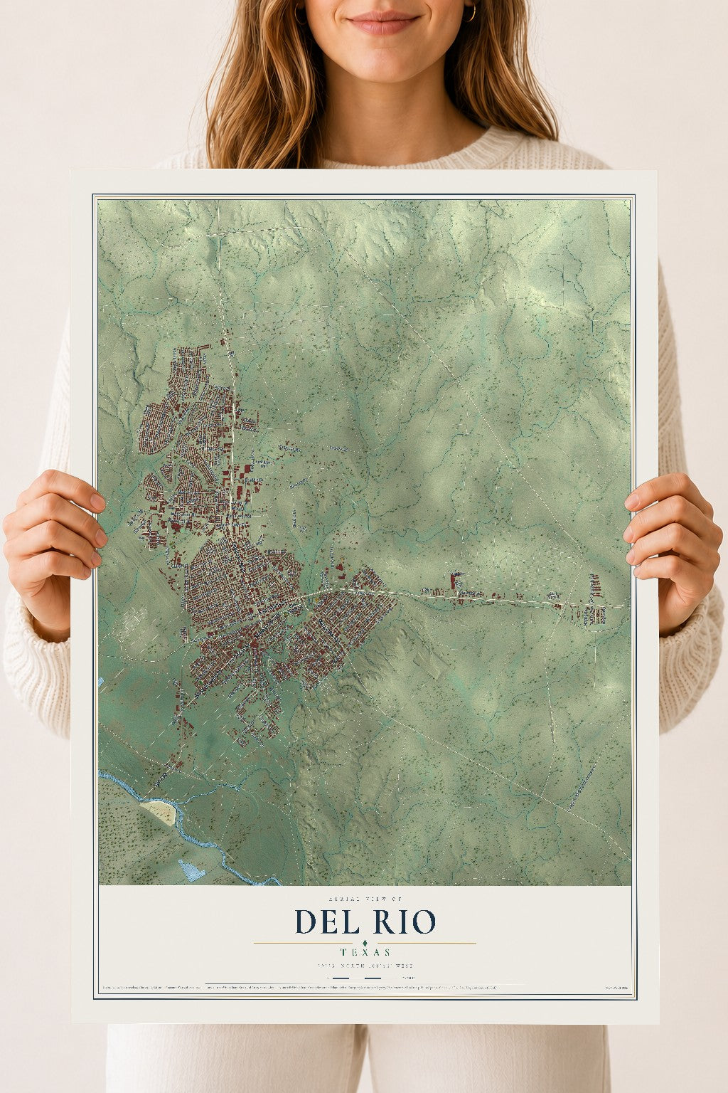 Map of Del Rio, Texas, 18 x 24 inch unframed archival matte print