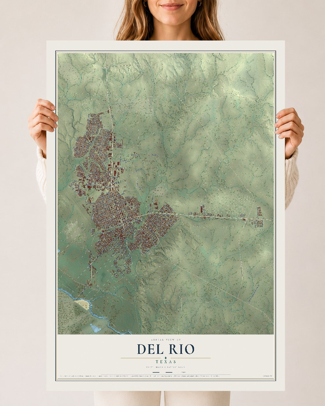 Map of Del Rio, Texas, 24 x 36 inch unframed archival matte print