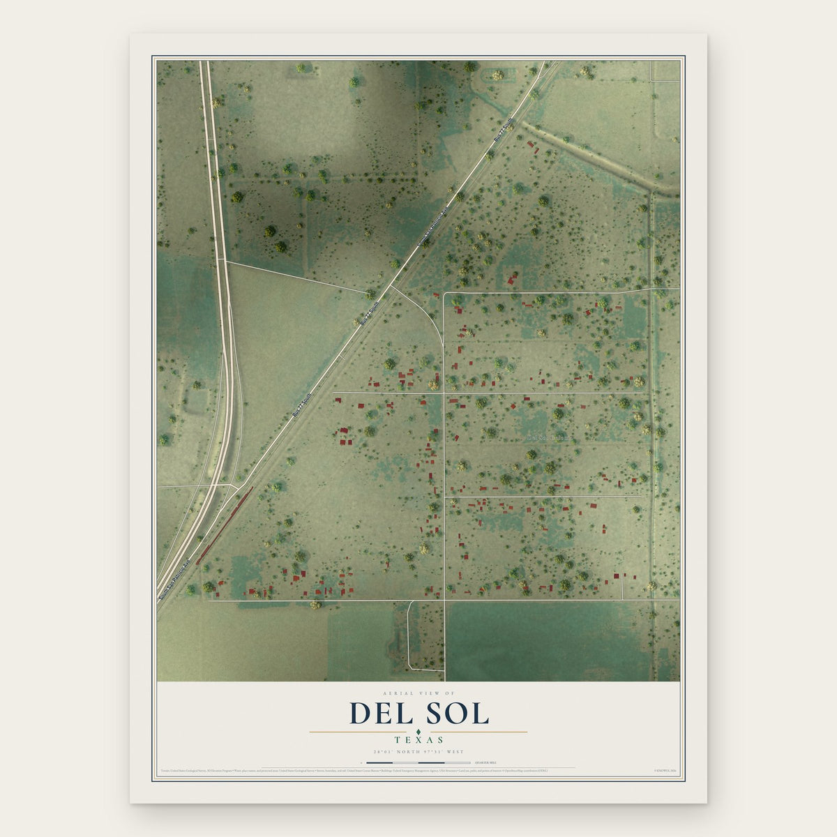 Del Sol, Texas map print, the full design