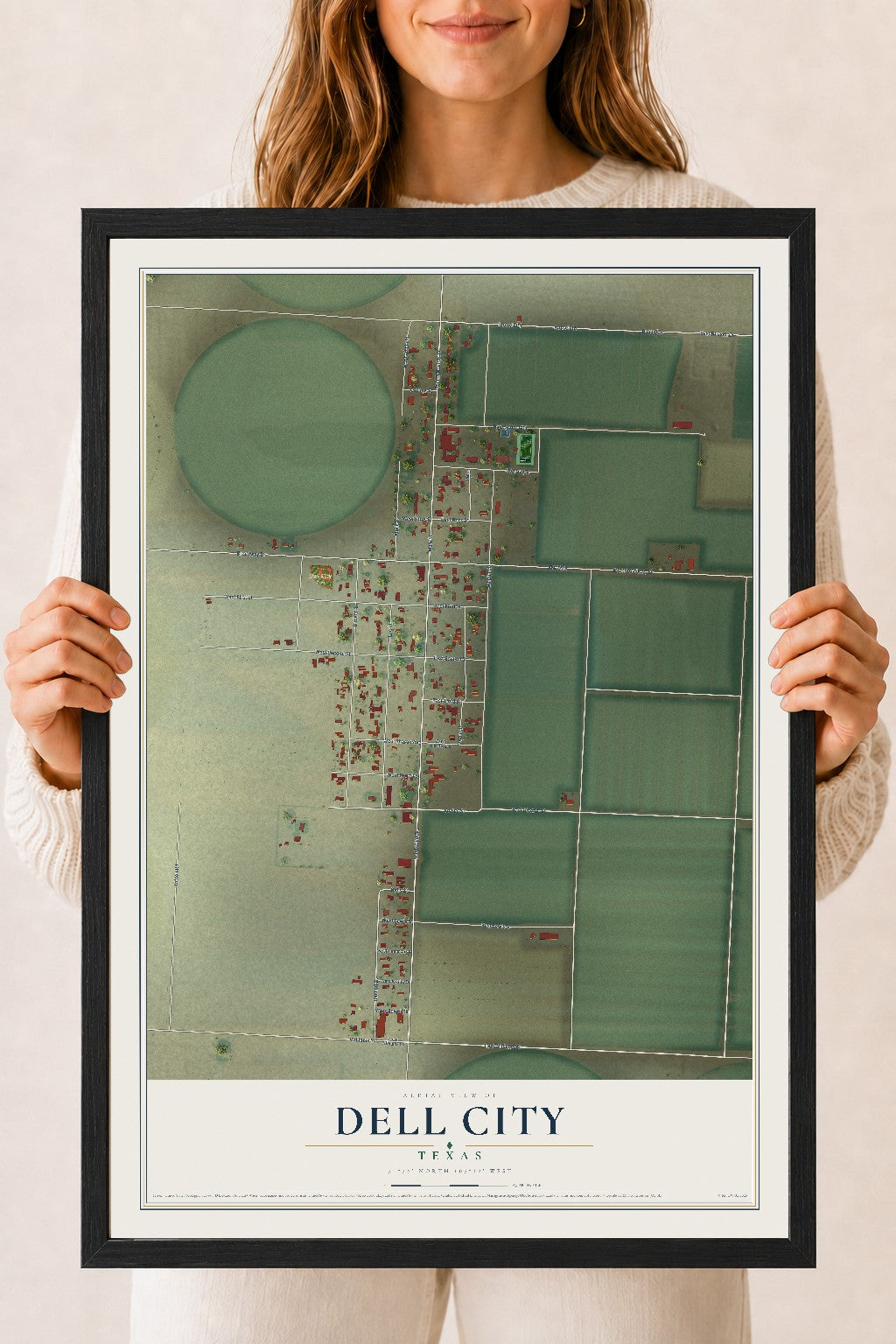Map of Dell City, Texas, 18 x 24 inch print in a black wood frame