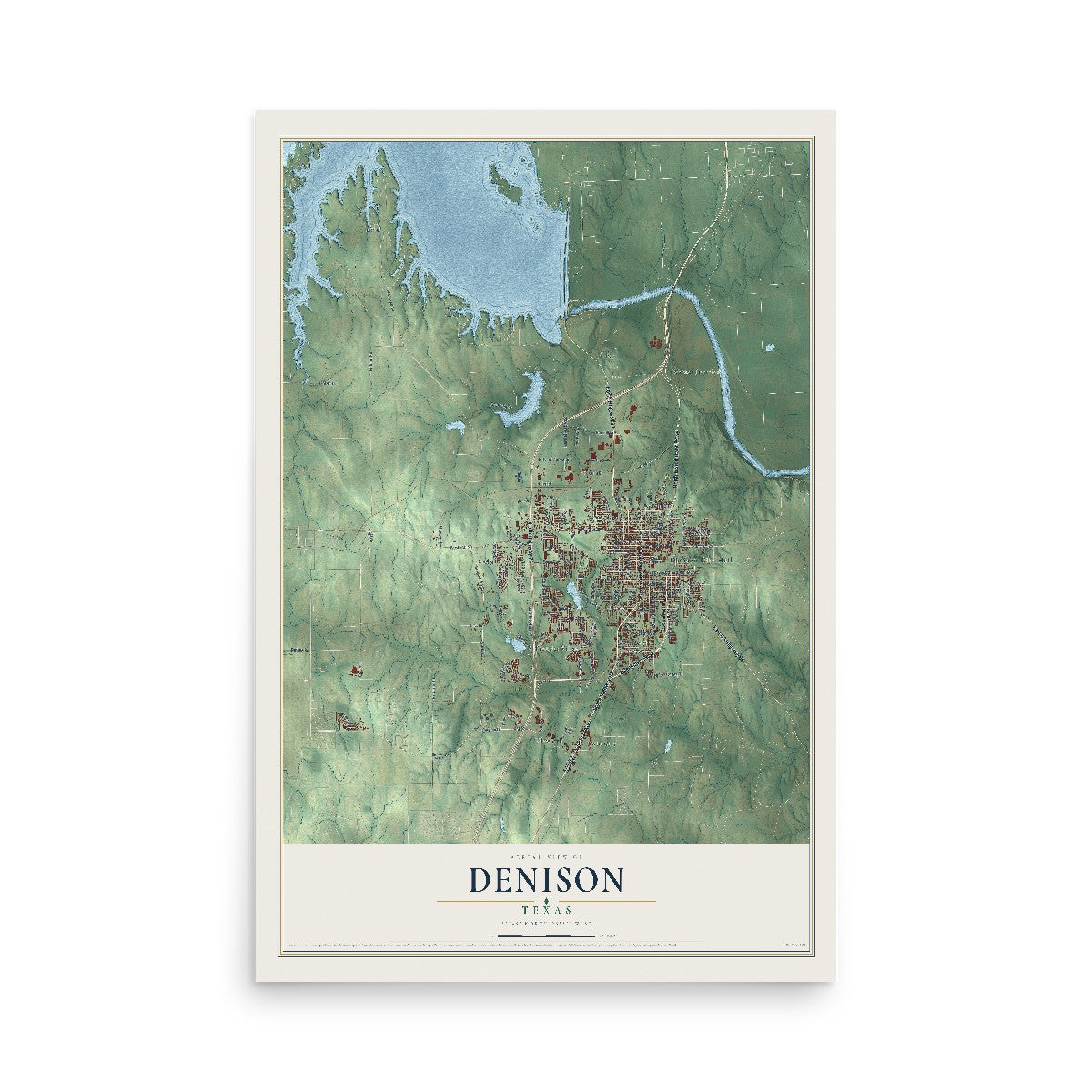 Map of Denison, Texas, 12 x 18 inch unframed archival matte print