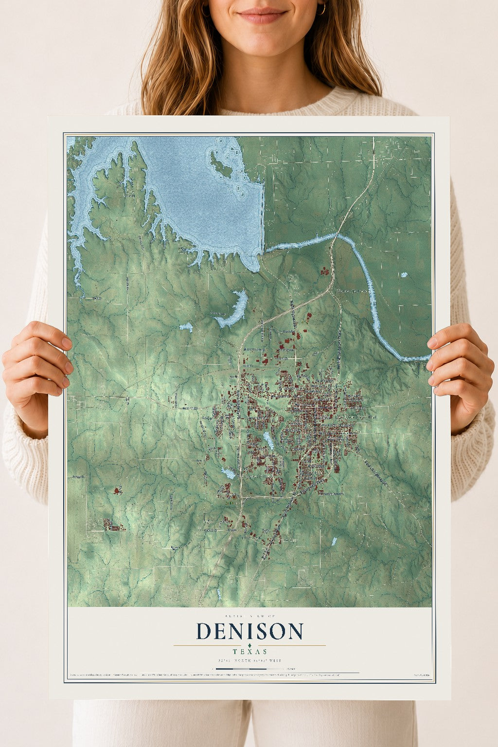 Map of Denison, Texas, 18 x 24 inch unframed archival matte print