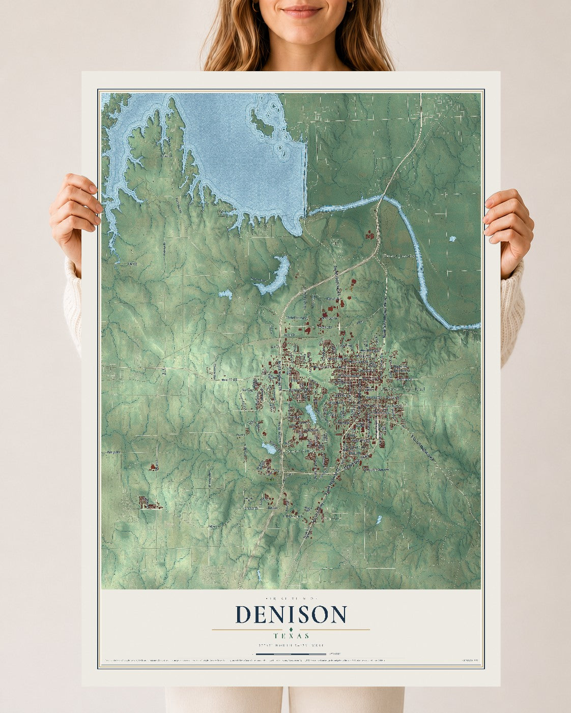 Map of Denison, Texas, 24 x 36 inch unframed archival matte print