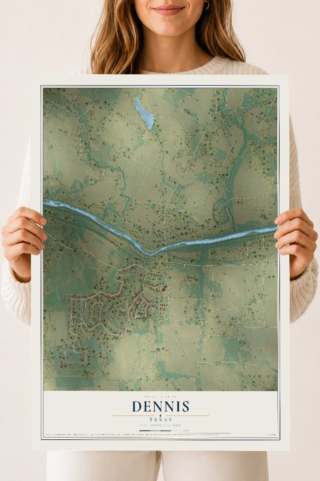 Map of Dennis, Texas, 18 x 24 inch unframed archival matte print