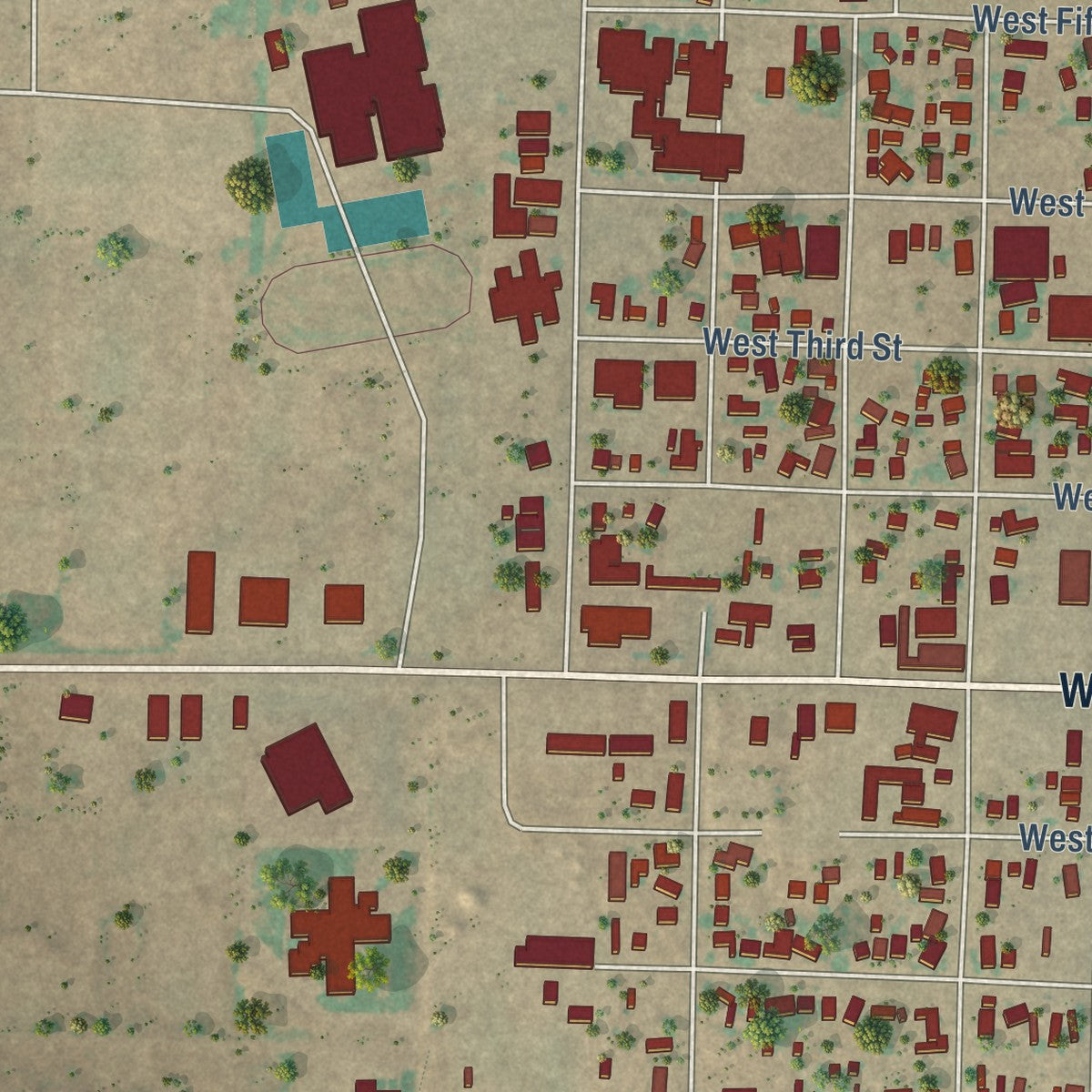 Second close-up of the map of Denver City, Texas print showing more streets and buildings