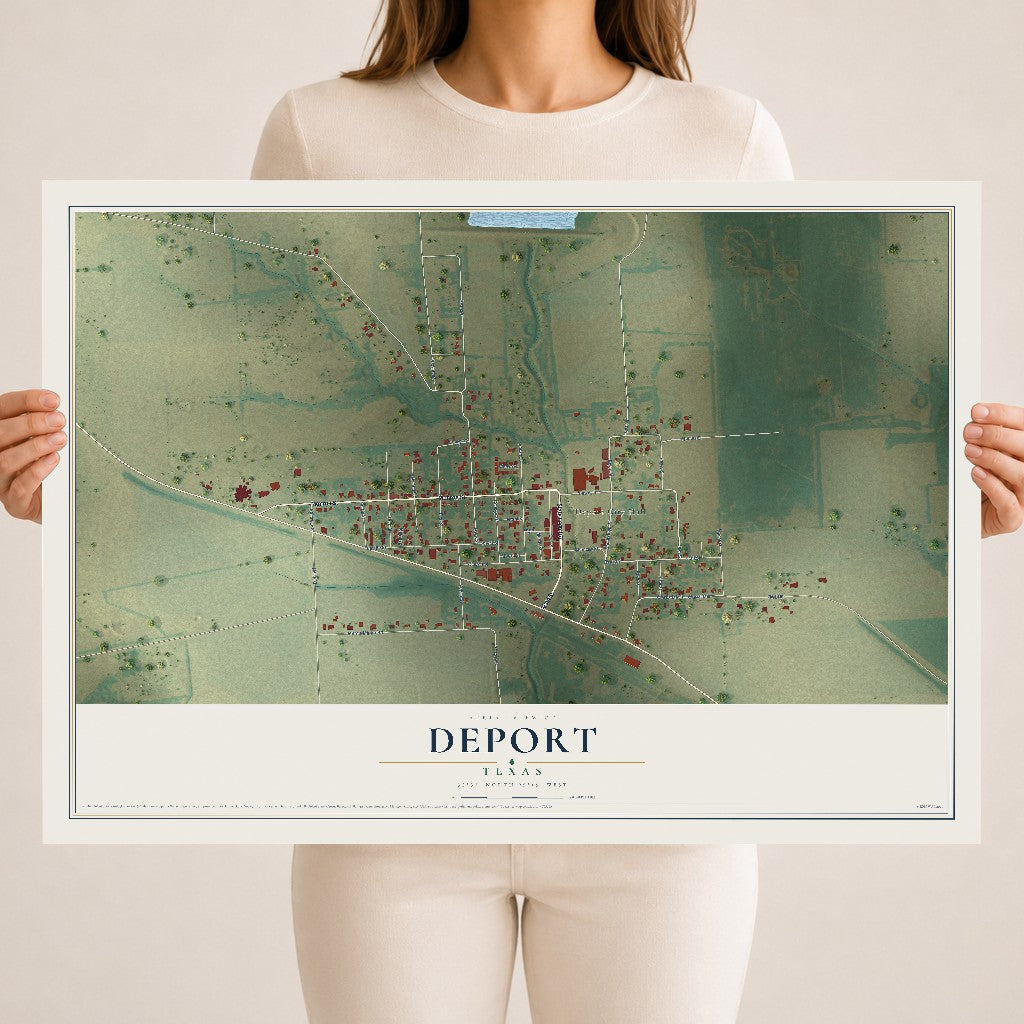 Map of Deport, Texas, 18 x 24 inch unframed archival matte print