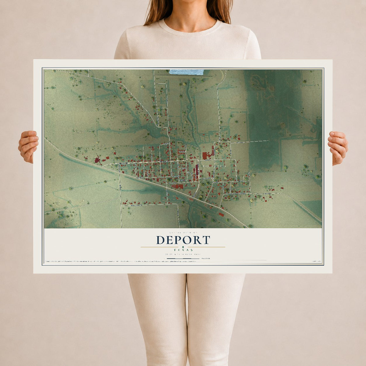 Map of Deport, Texas, 24 x 36 inch unframed archival matte print