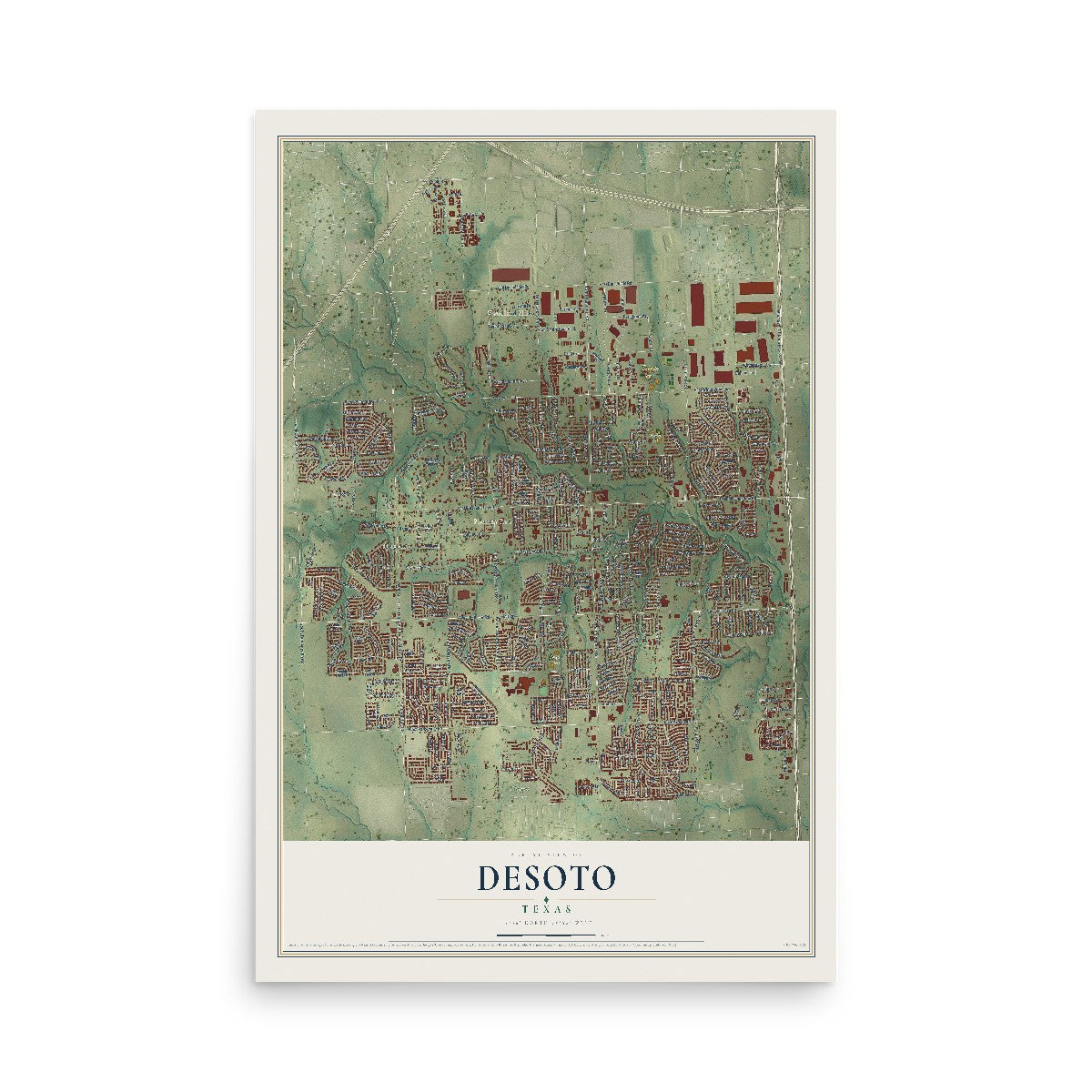 Map of DeSoto, Texas, 12 x 18 inch unframed archival matte print