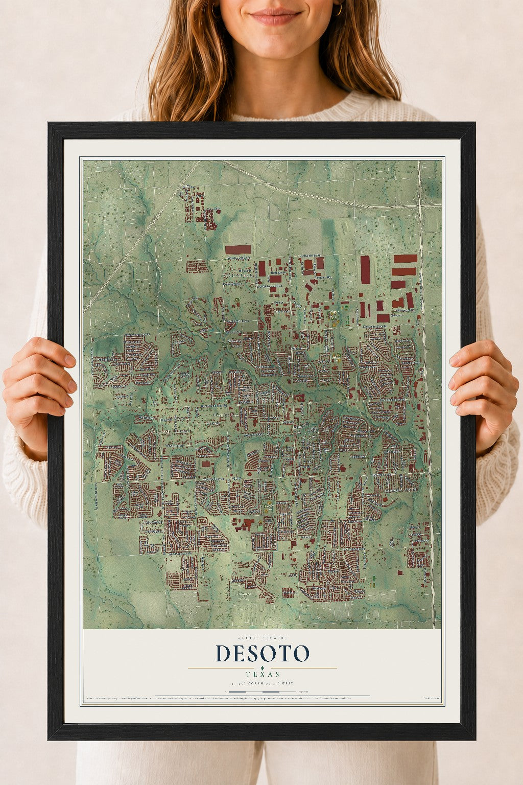 Map of DeSoto, Texas, 18 x 24 inch print in a black wood frame