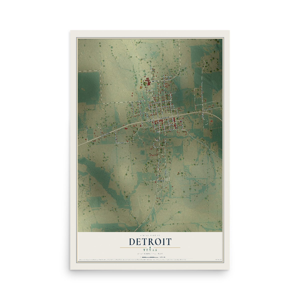 Map of Detroit, Texas, 12 x 18 inch unframed archival matte print