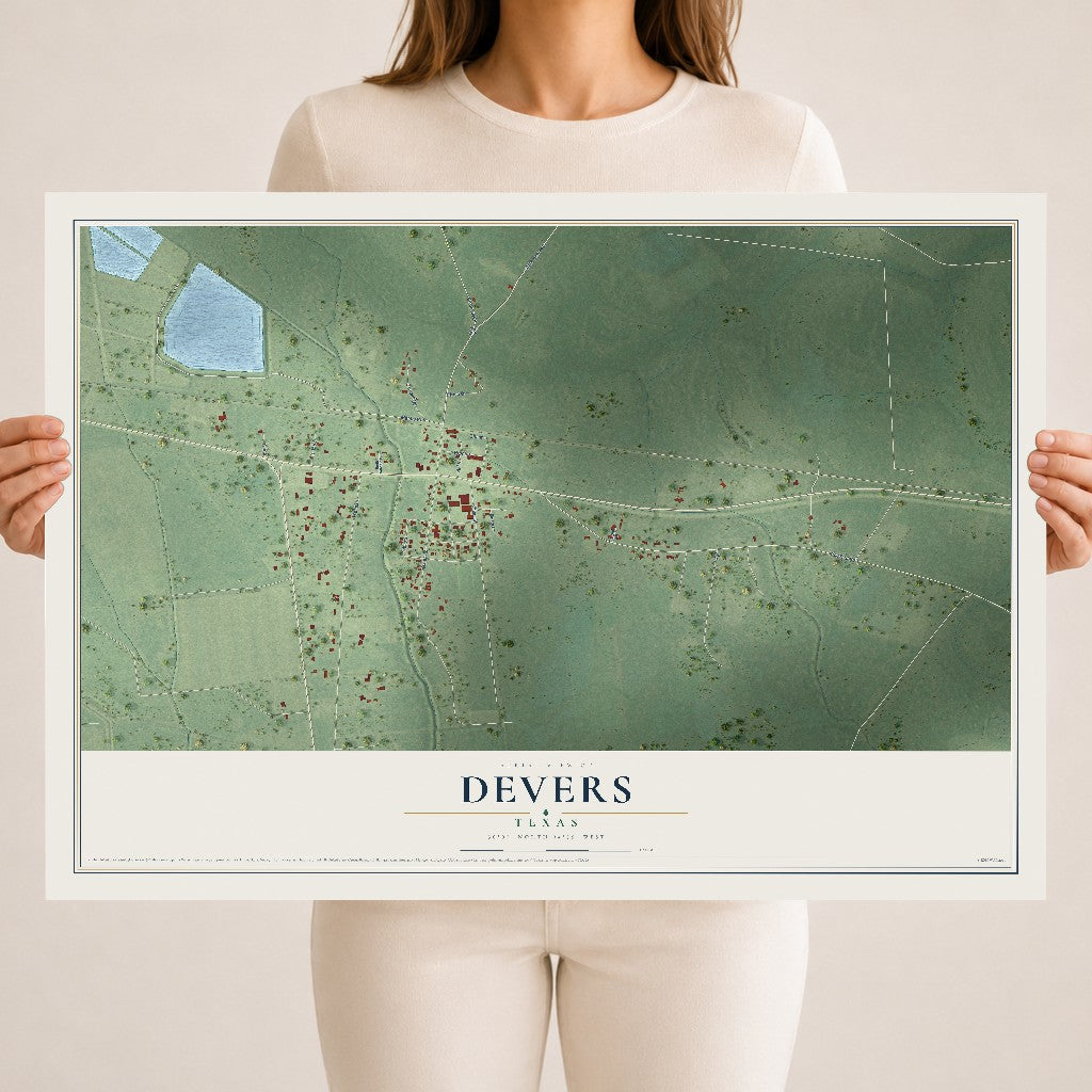 Map of Devers, Texas, 18 x 24 inch unframed archival matte print