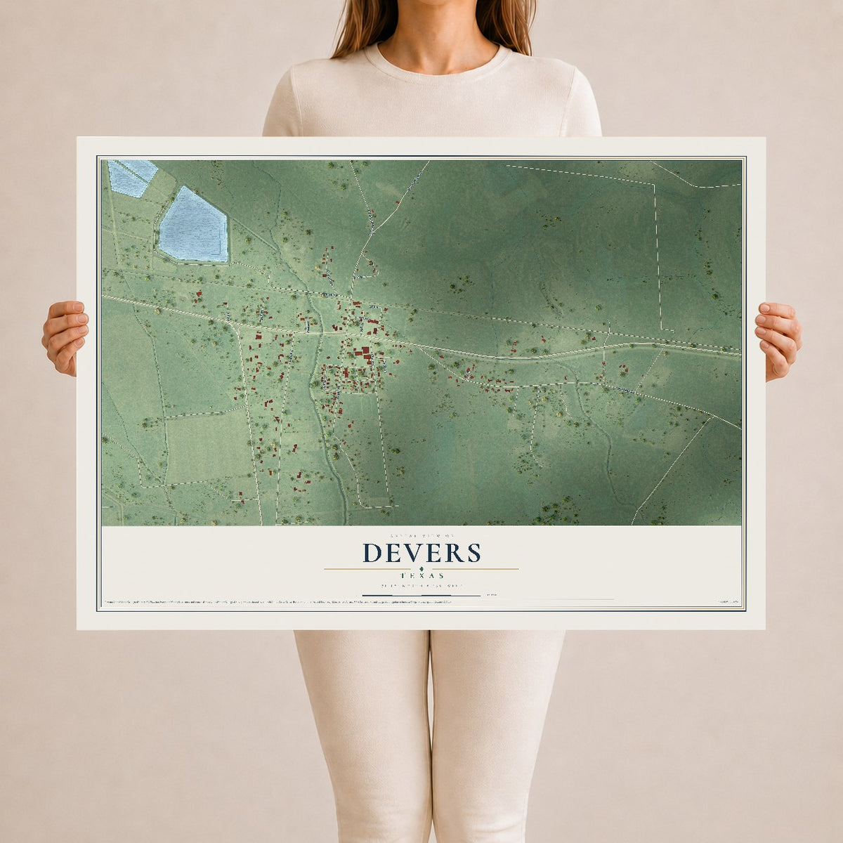 Map of Devers, Texas, 24 x 36 inch unframed archival matte print