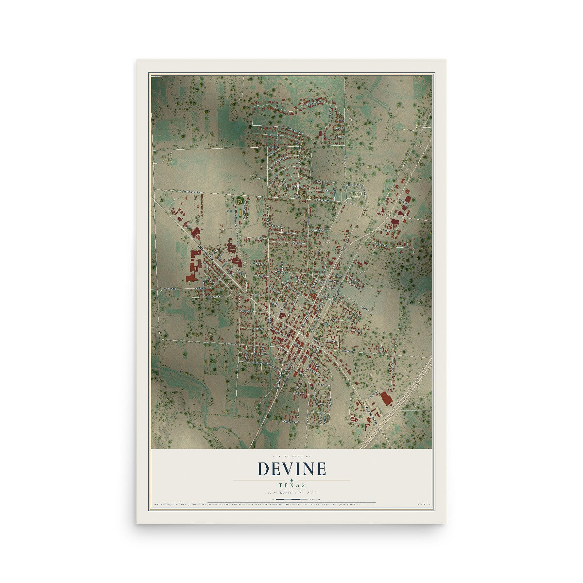 Map of Devine, Texas, 12 x 18 inch unframed archival matte print