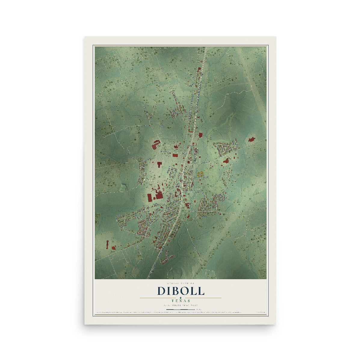 Map of Diboll, Texas, 12 x 18 inch unframed archival matte print