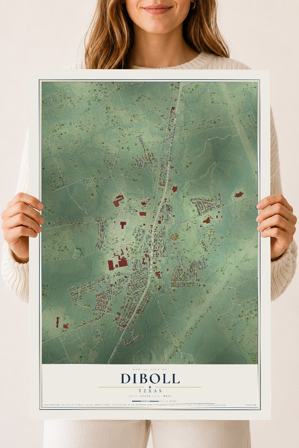Map of Diboll, Texas, 18 x 24 inch unframed archival matte print